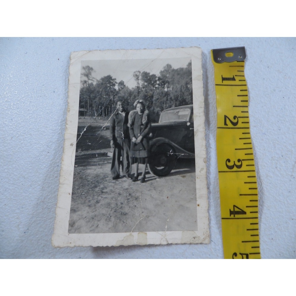 Vintage 1940's 1950's African American Couple Date By Car B&W Snapshot Photo